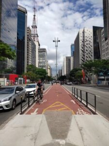 cyclist in sao paulo on a bicycle lane