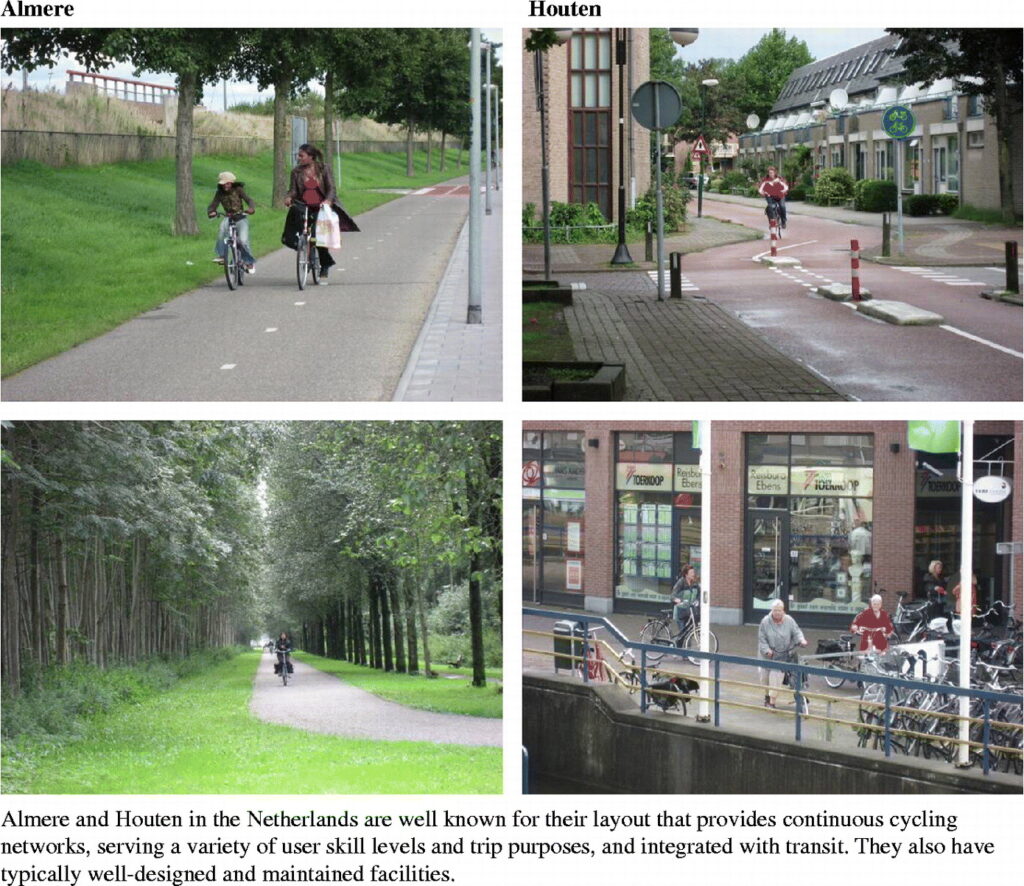2 images of cyclists in nature and 2 images of cyclists on a concrete environment